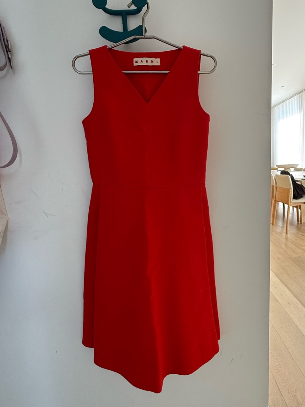 Marni Red Sleeveless V-Neck Midi Dress